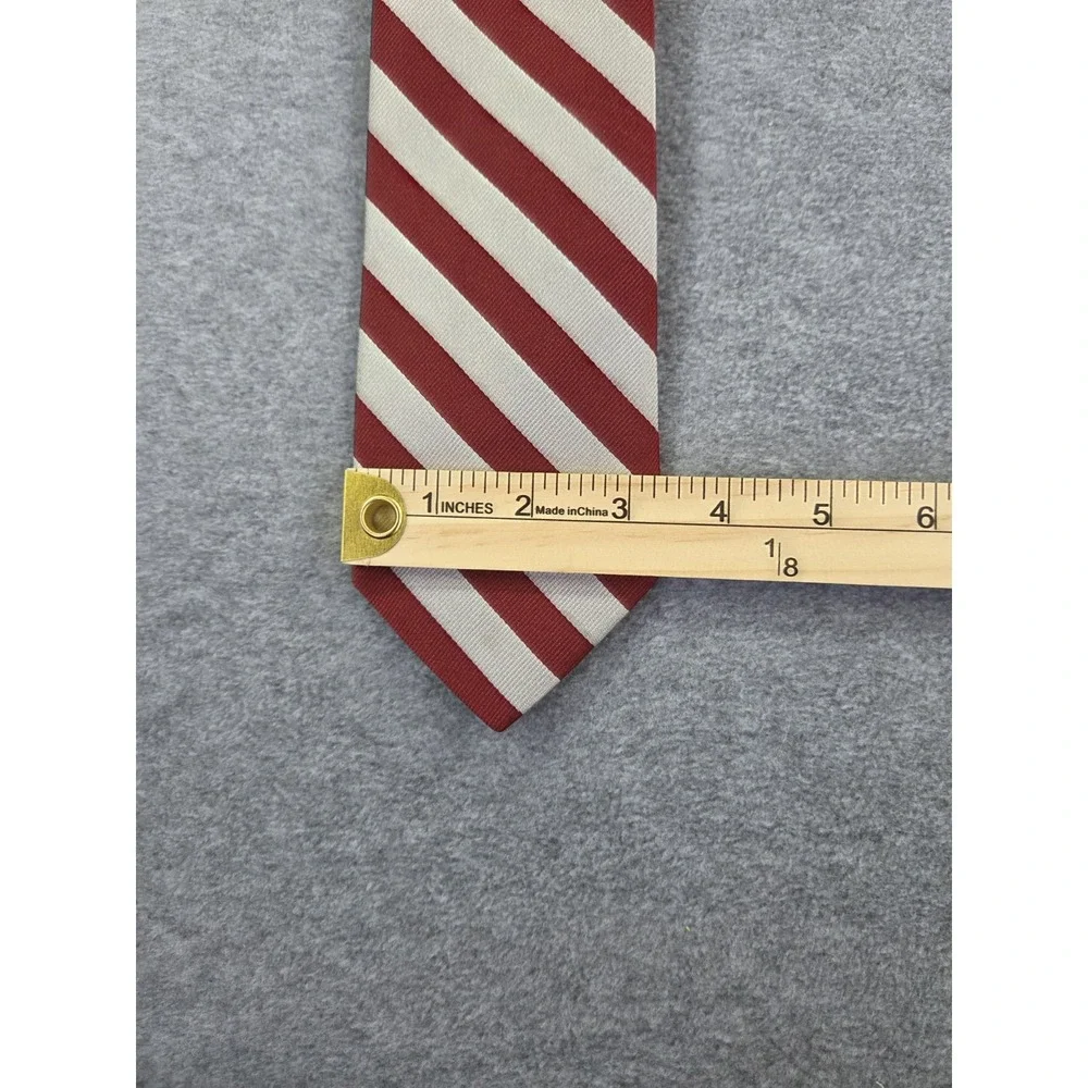 R. Hanauer Silk Repp Tie Made in USA Handmade Silk Classic Red and Cream Stripe
